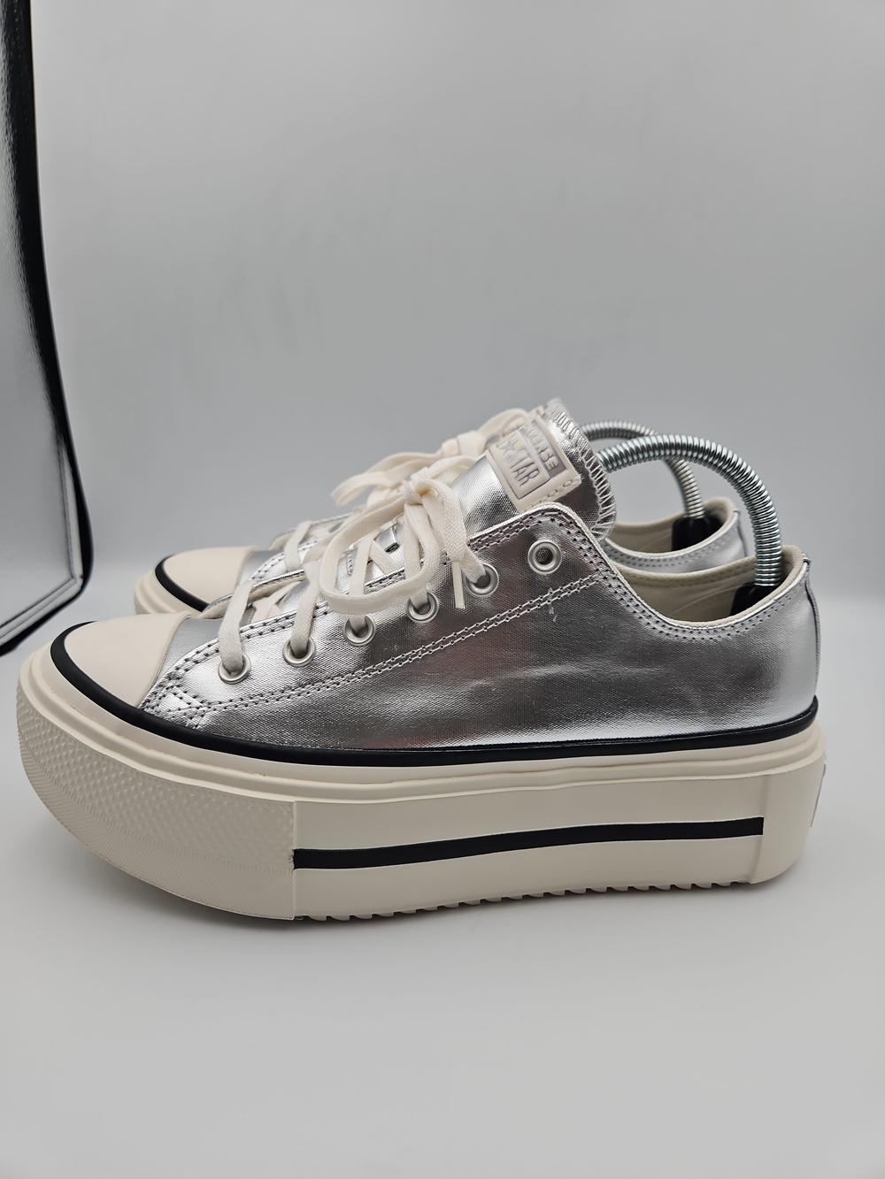 Converse Silver Metallic Platform Low-Top Sneakers